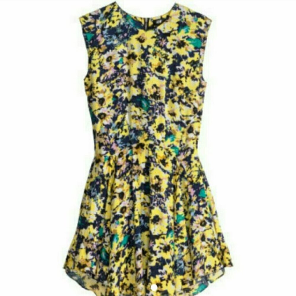 H&M Floral Flower Yellow Tutu Sleeveless Dress Size 8